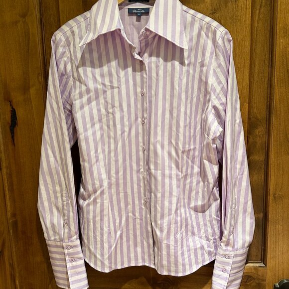 Women's Faconnable Purple White Striped Button Down Blouse Size Medium - Picture 1 of 3